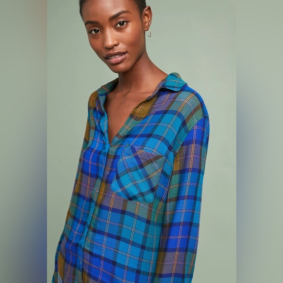 Anthropologie Tops - Anthropologie Cloth & Stone Shoshone plaid blue flannel button down top